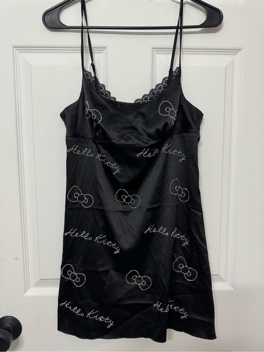 Hello Kitty Black Satin Slip with Rhinestone Logo Accents